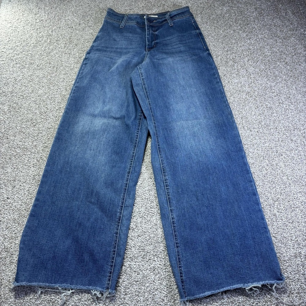 OAT New York Wide Leg Jeans Womens 4/27 Blue Medium Wash Relaxed Raw Hem P00064